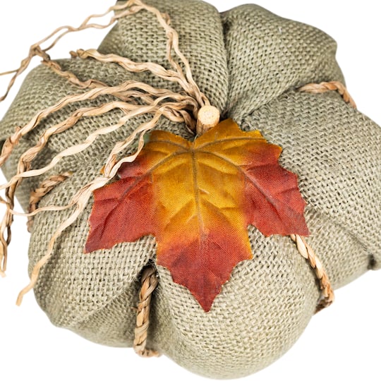 7" Green Burlap Autumn Harvest Tabletop Pumpkin